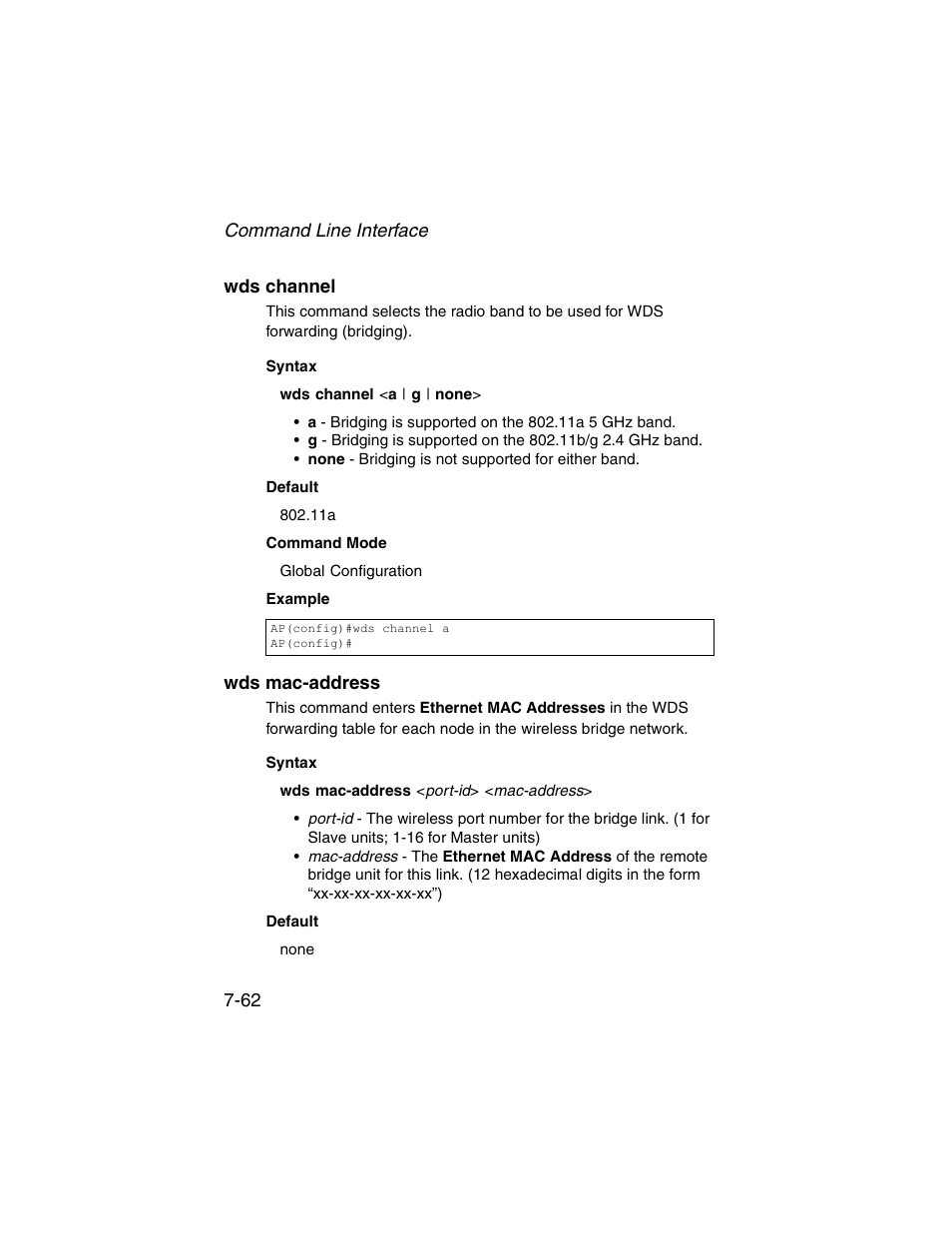 Wds channel, Wds mac-address, Wds channel -62 wds mac-address -62 | SMC Networks ElliteConnect 2.4GHz/5GHz User Manual | Page 232 / 322