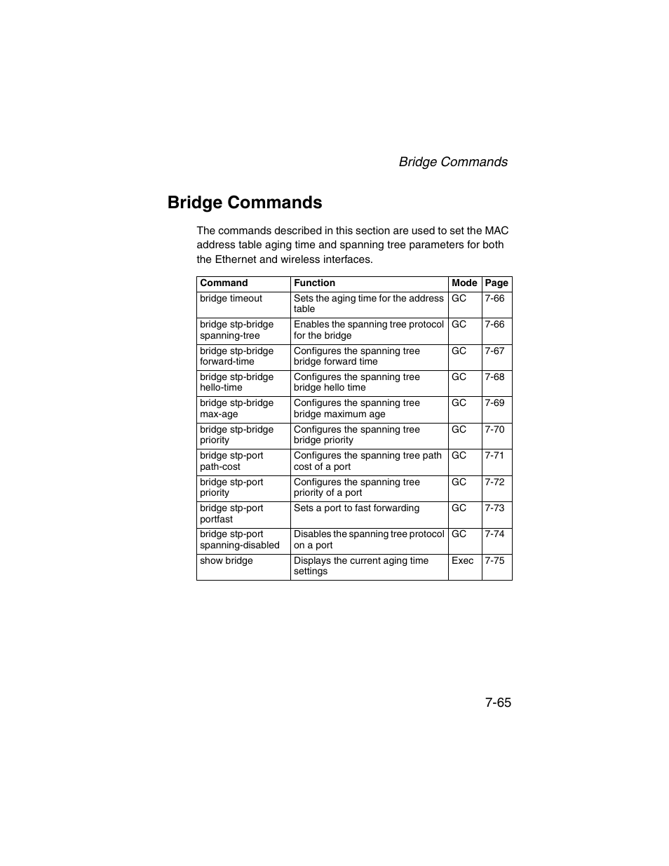 Bridge commands, Bridge commands -65, Bridge commands 7-65 | SMC Networks ElliteConnect 2.4GHz/5GHz User Manual | Page 235 / 322