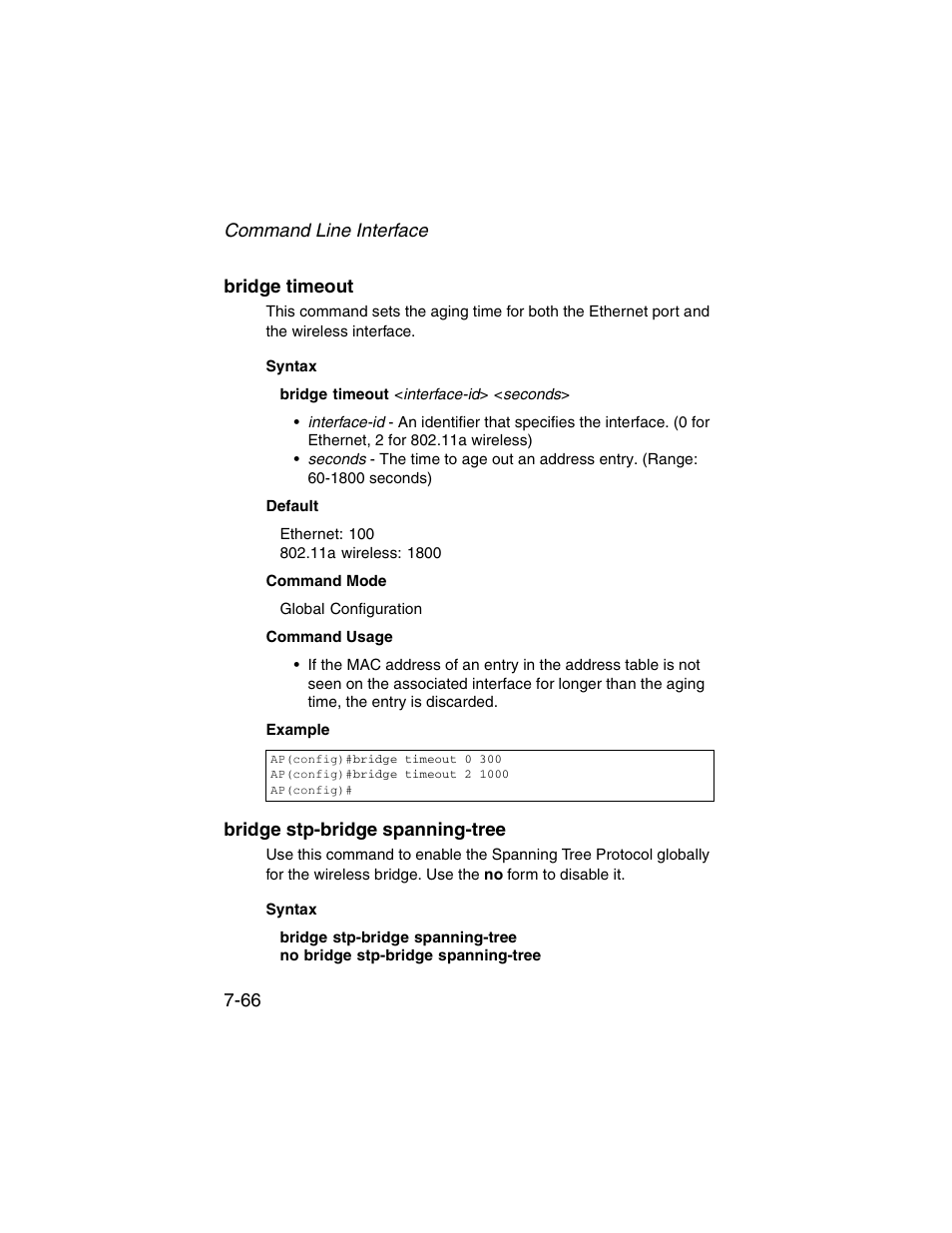 Bridge timeout, Bridge stp-bridge spanning-tree | SMC Networks ElliteConnect 2.4GHz/5GHz User Manual | Page 236 / 322