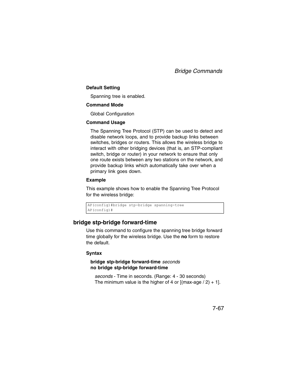 Bridge stp-bridge forward-time, Bridge stp-bridge forward-time -67 | SMC Networks ElliteConnect 2.4GHz/5GHz User Manual | Page 237 / 322