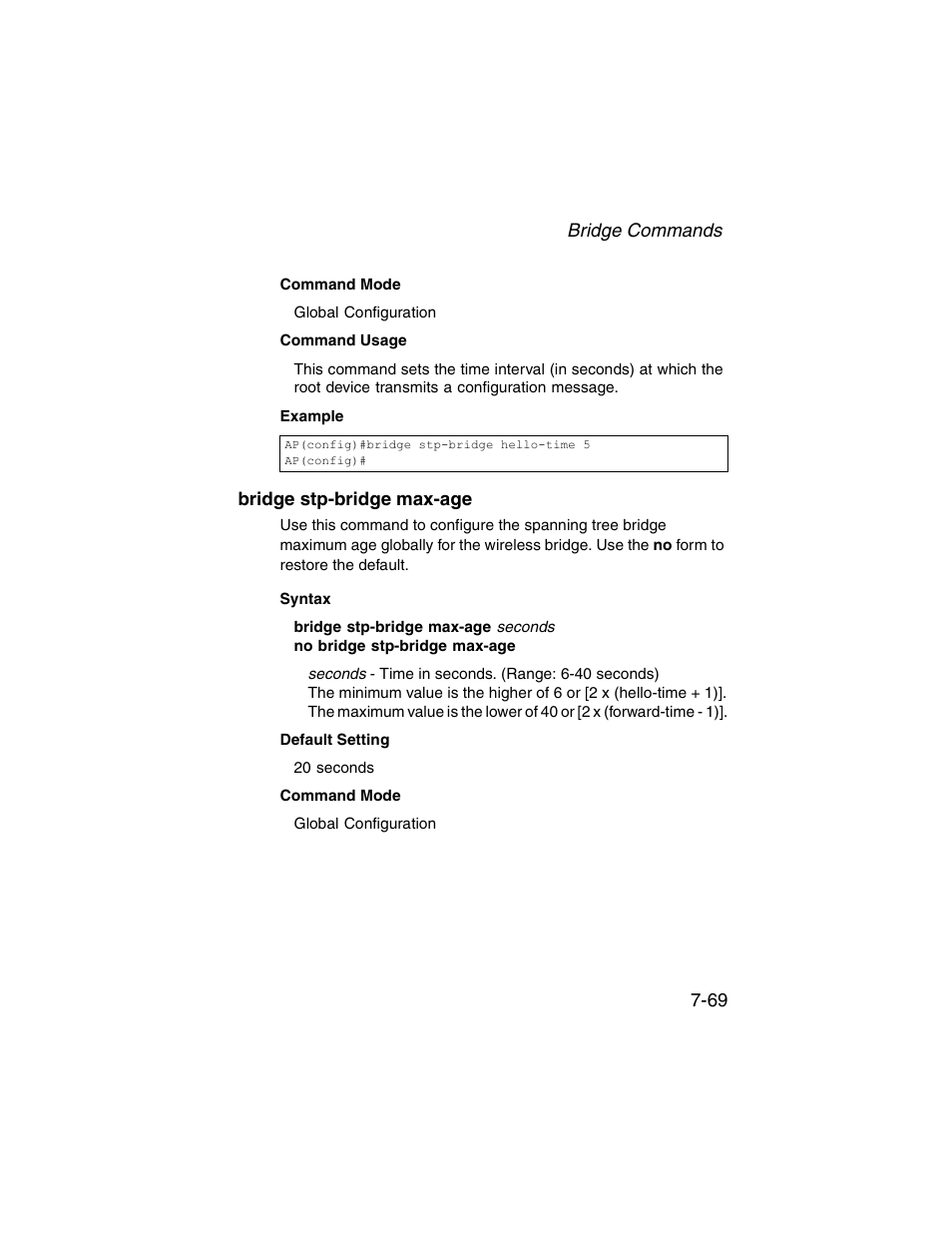 Bridge stp-bridge max-age, Bridge stp-bridge max-age -69 | SMC Networks ElliteConnect 2.4GHz/5GHz User Manual | Page 239 / 322