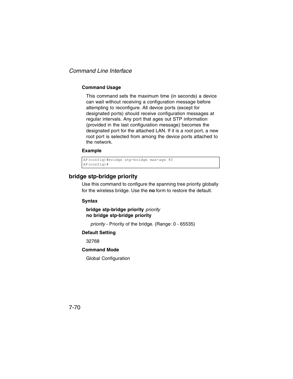 Bridge stp-bridge priority, Bridge stp-bridge priority -70 | SMC Networks ElliteConnect 2.4GHz/5GHz User Manual | Page 240 / 322