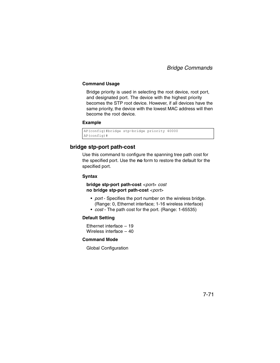 Bridge stp-port path-cost, Bridge stp-port path-cost -71 | SMC Networks ElliteConnect 2.4GHz/5GHz User Manual | Page 241 / 322