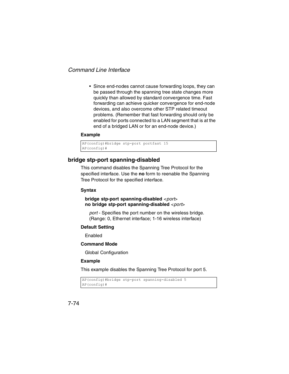 Bridge stp-port spanning-disabled, Bridge stp-port spanning-disabled -74 | SMC Networks ElliteConnect 2.4GHz/5GHz User Manual | Page 244 / 322