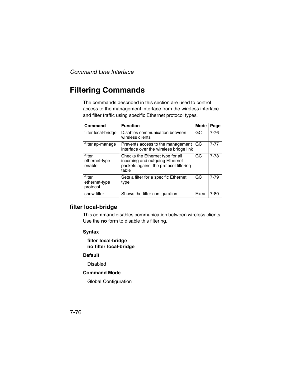 Filtering commands, Filter local-bridge, Filtering commands -76 | Filter local-bridge -76 | SMC Networks ElliteConnect 2.4GHz/5GHz User Manual | Page 246 / 322