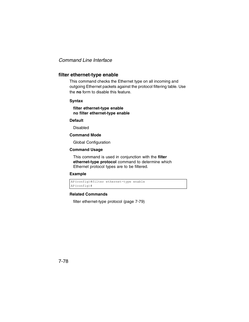 Filter ethernet-type enable, Filter ethernet-type enable -78 | SMC Networks ElliteConnect 2.4GHz/5GHz User Manual | Page 248 / 322