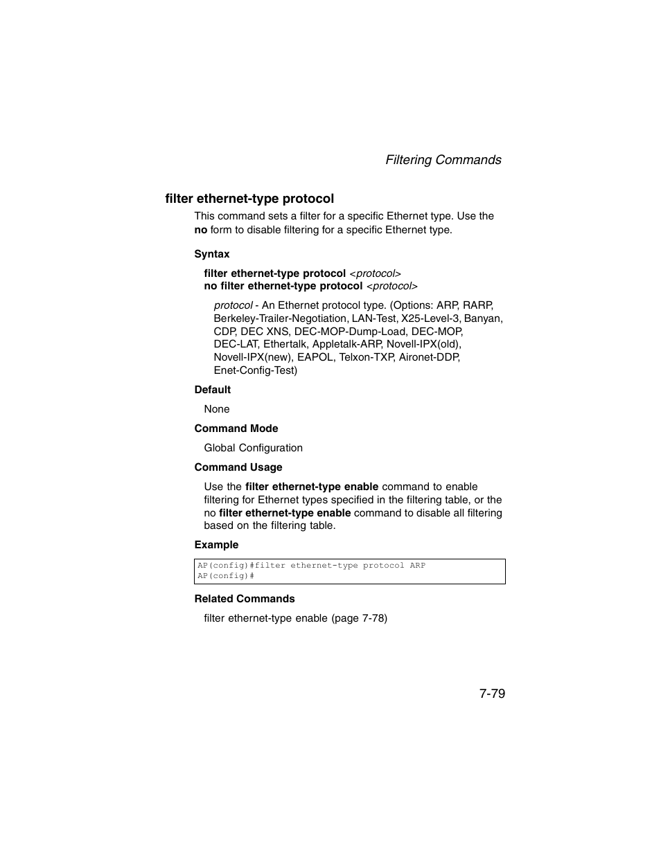 Filter ethernet-type protocol, Filter ethernet-type protocol -79 | SMC Networks ElliteConnect 2.4GHz/5GHz User Manual | Page 249 / 322