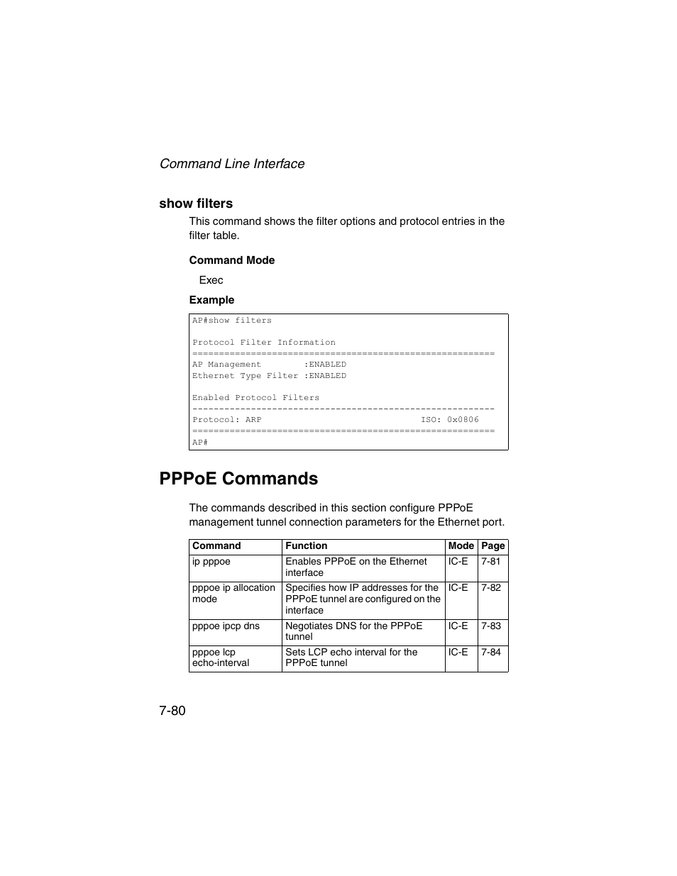 Show filters, Pppoe commands, Show filters -80 | Pppoe commands -80 | SMC Networks ElliteConnect 2.4GHz/5GHz User Manual | Page 250 / 322