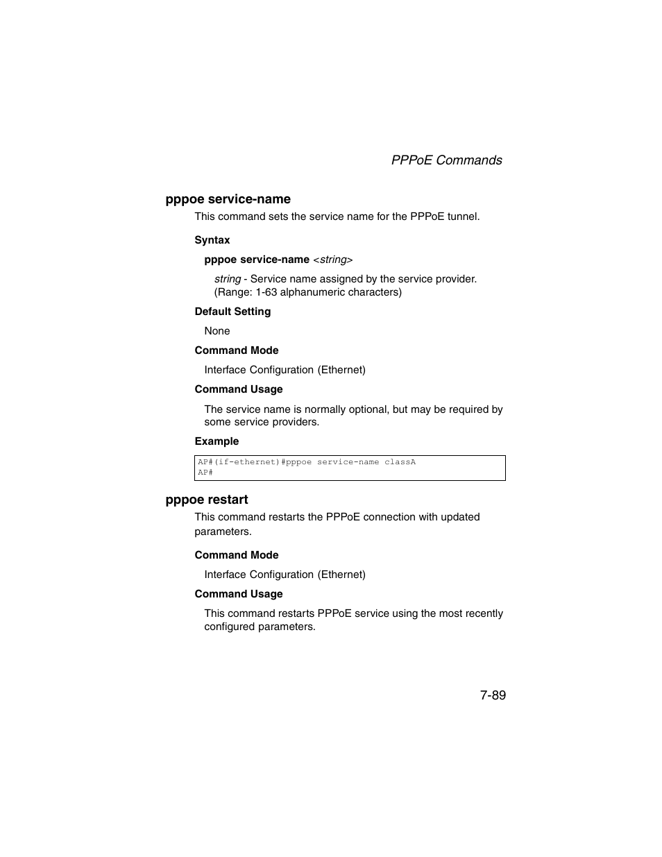 Pppoe service-name, Pppoe restart, Pppoe service-name -89 pppoe restart -89 | SMC Networks ElliteConnect 2.4GHz/5GHz User Manual | Page 259 / 322