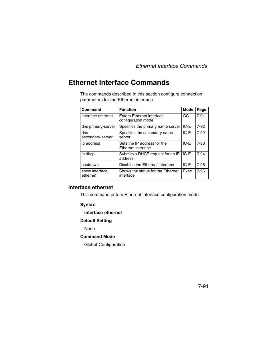 Ethernet interface commands, Interface ethernet, Ethernet interface commands -91 | Interface ethernet -91 | SMC Networks ElliteConnect 2.4GHz/5GHz User Manual | Page 261 / 322