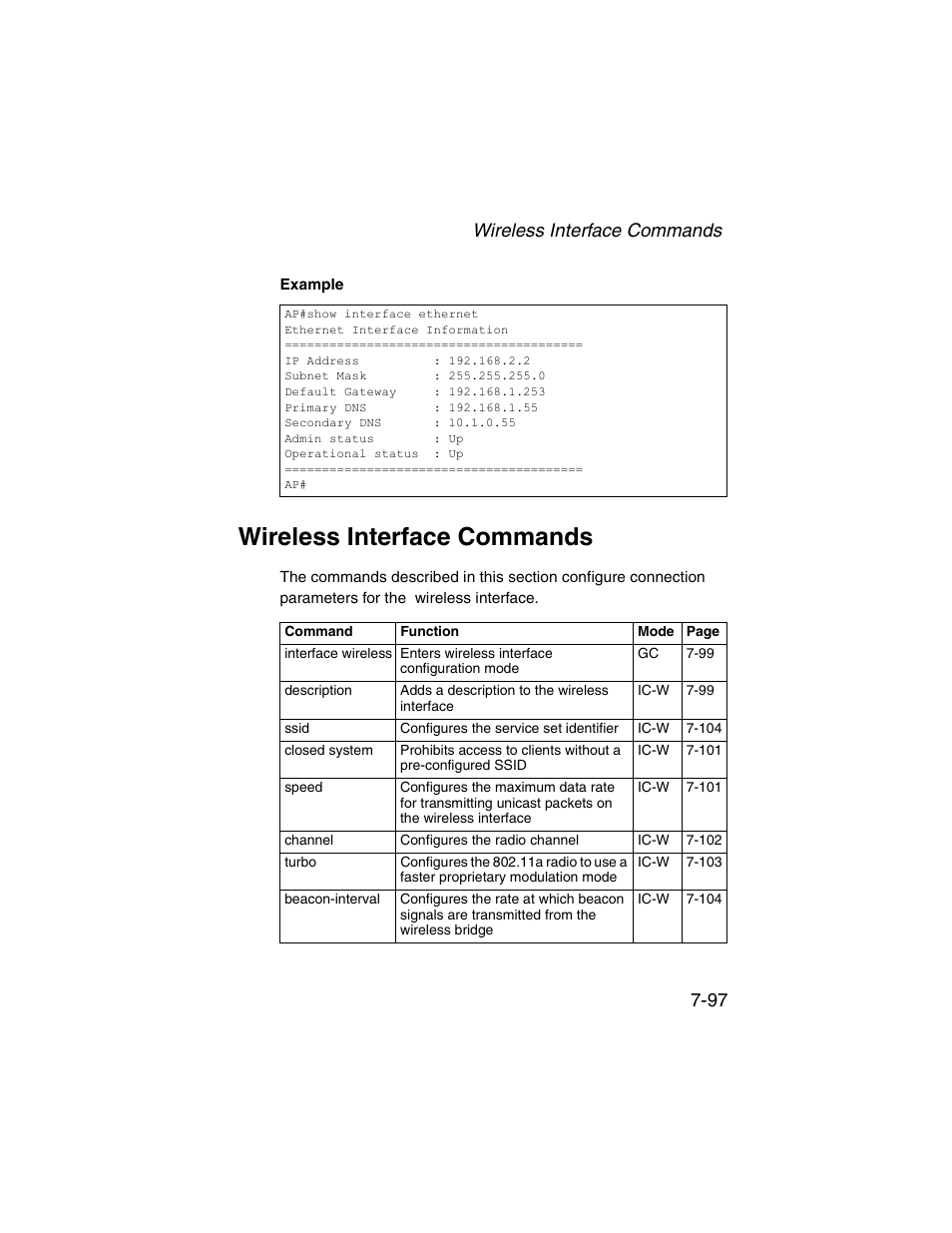 Wireless interface commands, Wireless interface commands -97, Wireless interface commands 7-97 | SMC Networks ElliteConnect 2.4GHz/5GHz User Manual | Page 267 / 322