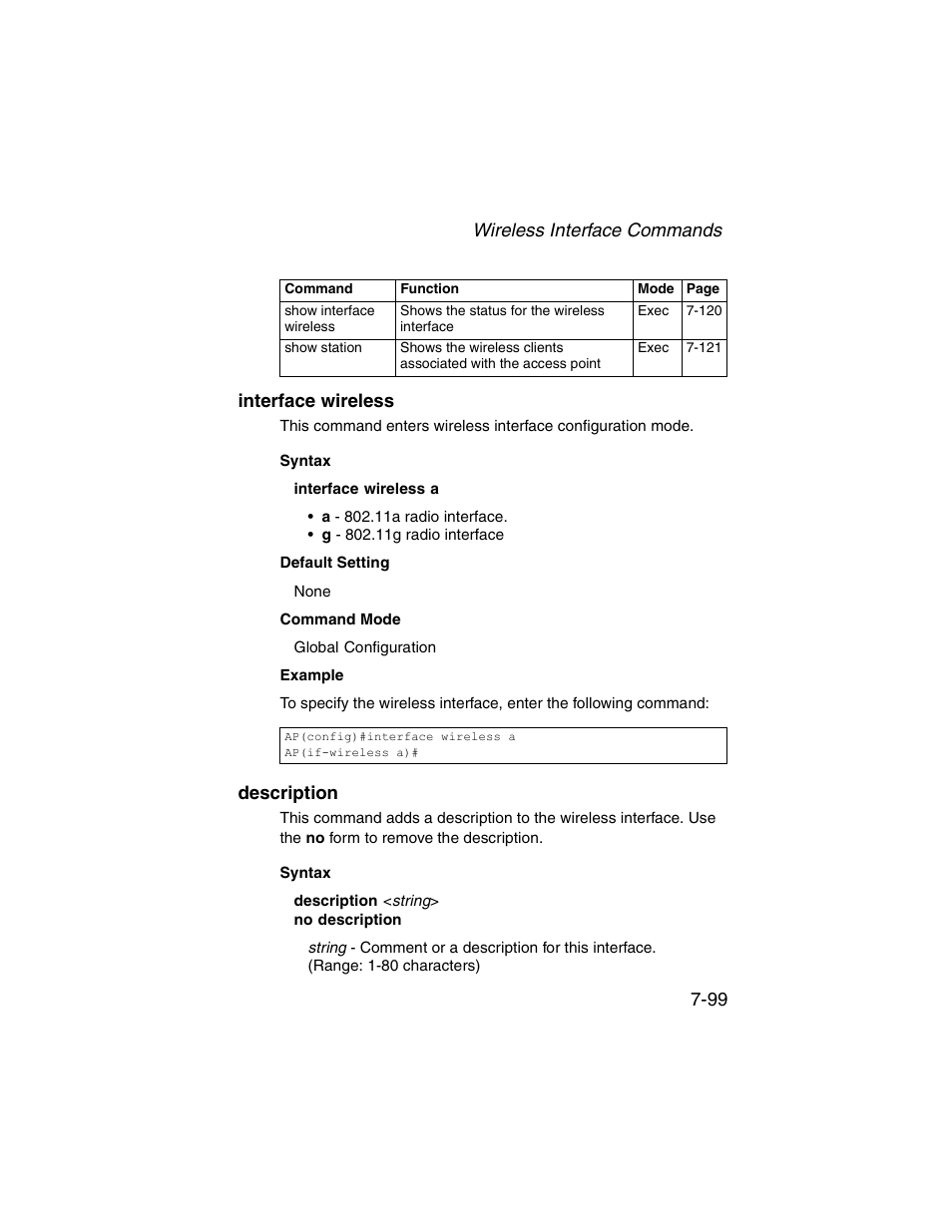 Interface wireless, Description, Interface wireless -99 description -99 | SMC Networks ElliteConnect 2.4GHz/5GHz User Manual | Page 269 / 322