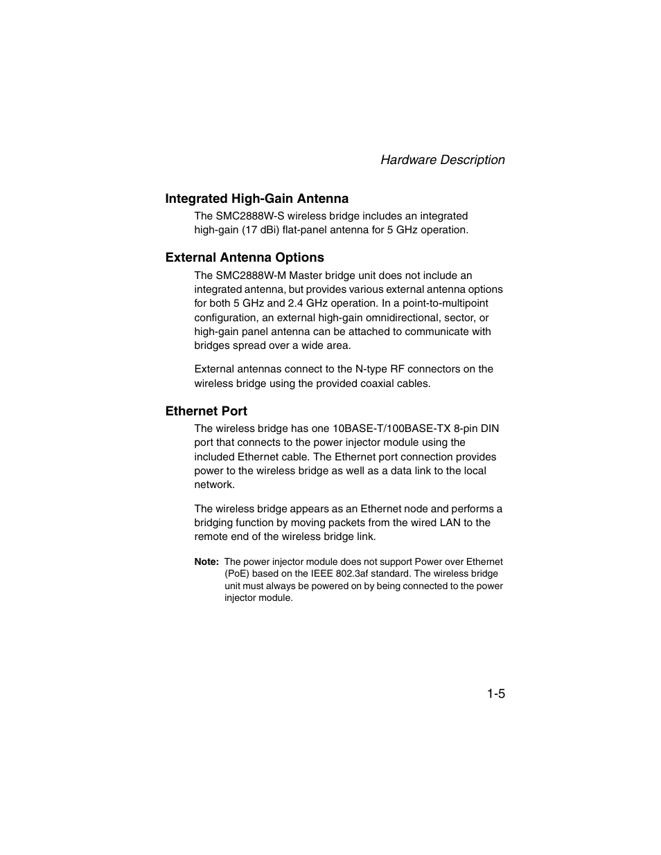 Integrated high-gain antenna, External antenna options, Ethernet port | SMC Networks ElliteConnect 2.4GHz/5GHz User Manual | Page 27 / 322