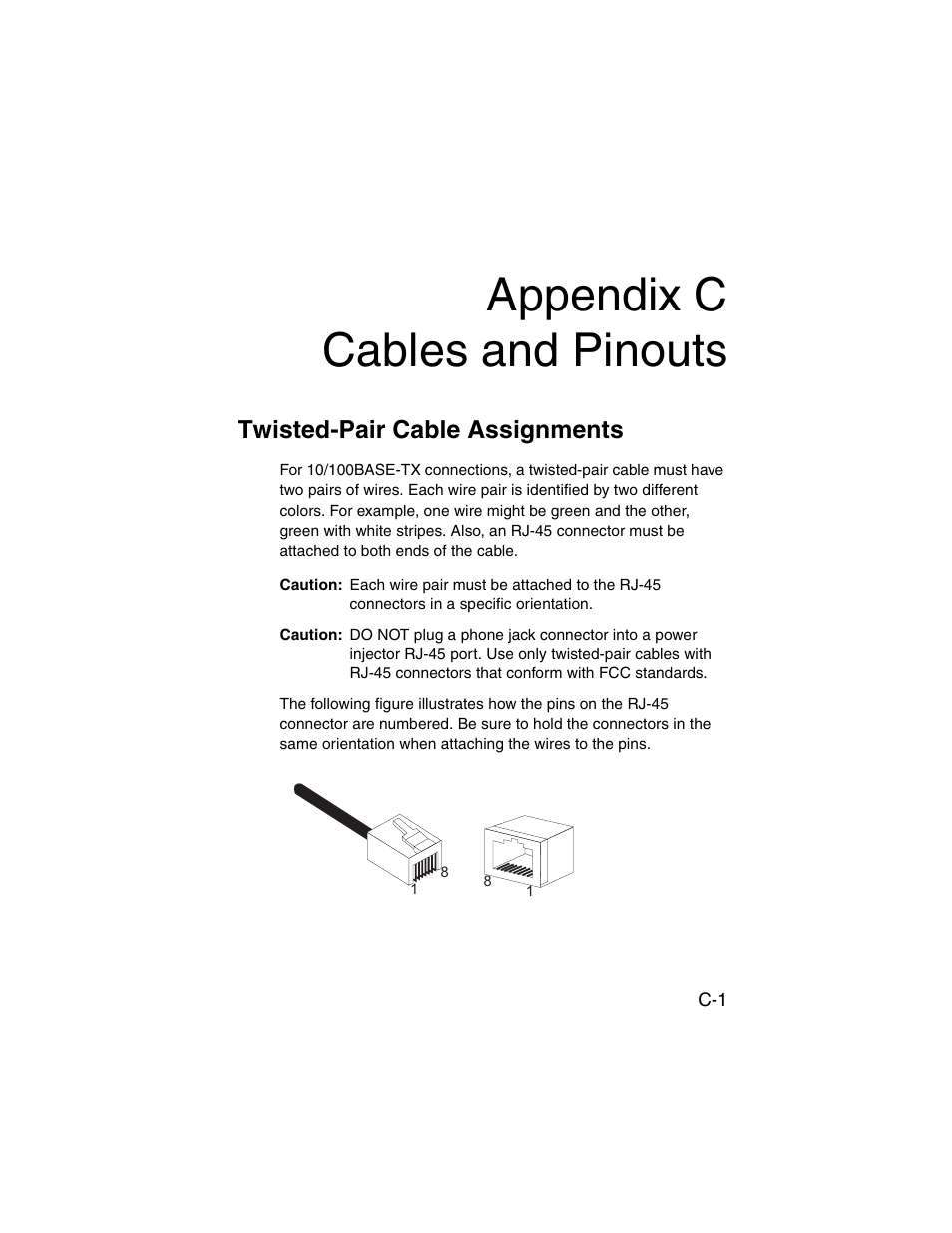 Appendix c cables and pinouts, Twisted-pair cable assignments | SMC Networks ElliteConnect 2.4GHz/5GHz User Manual | Page 305 / 322