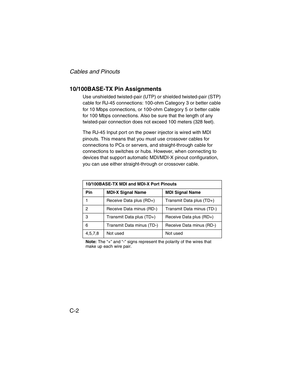 10/100base-tx pin assignments | SMC Networks ElliteConnect 2.4GHz/5GHz User Manual | Page 306 / 322