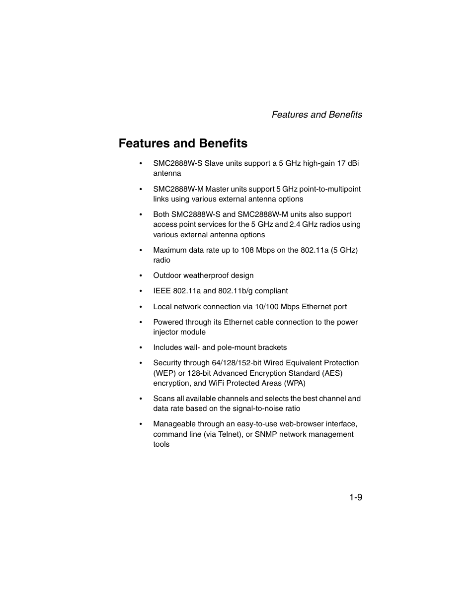 Features and benefits, Features and benefits -9 | SMC Networks ElliteConnect 2.4GHz/5GHz User Manual | Page 31 / 322