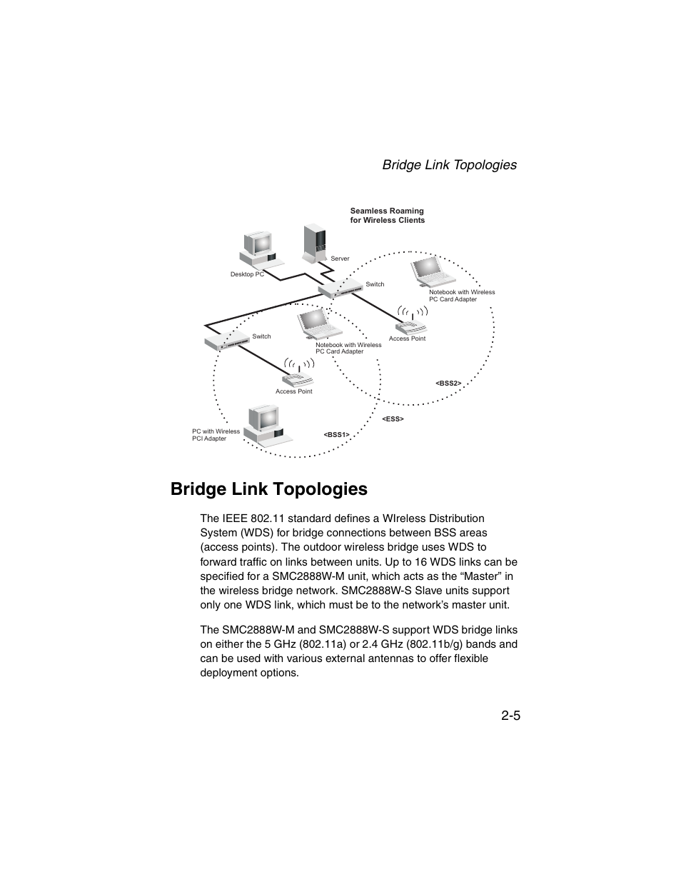 Bridge link topologies, Bridge link topologies -5, Bridge link topologies 2-5 | SMC Networks ElliteConnect 2.4GHz/5GHz User Manual | Page 41 / 322