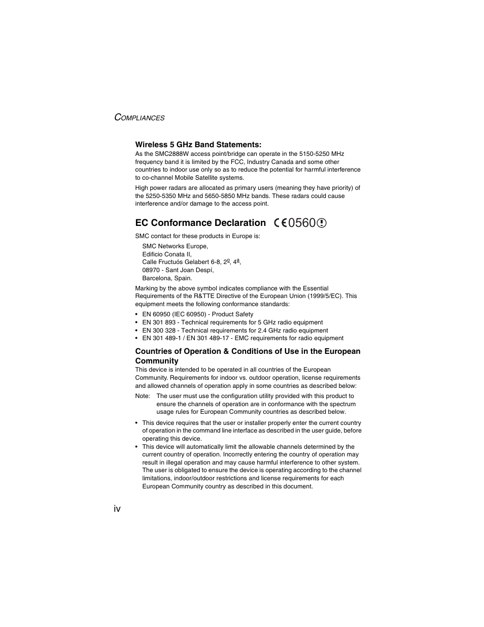 Ec conformance declaration | SMC Networks ElliteConnect 2.4GHz/5GHz User Manual | Page 6 / 322