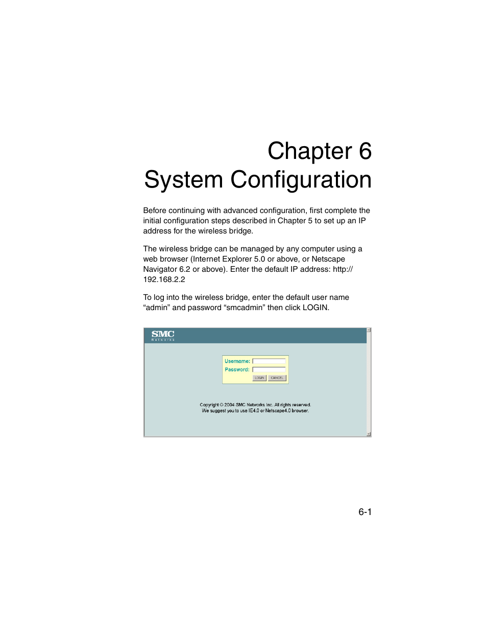 Chapter 6 system configuration, System configuration -1 | SMC Networks ElliteConnect 2.4GHz/5GHz User Manual | Page 77 / 322