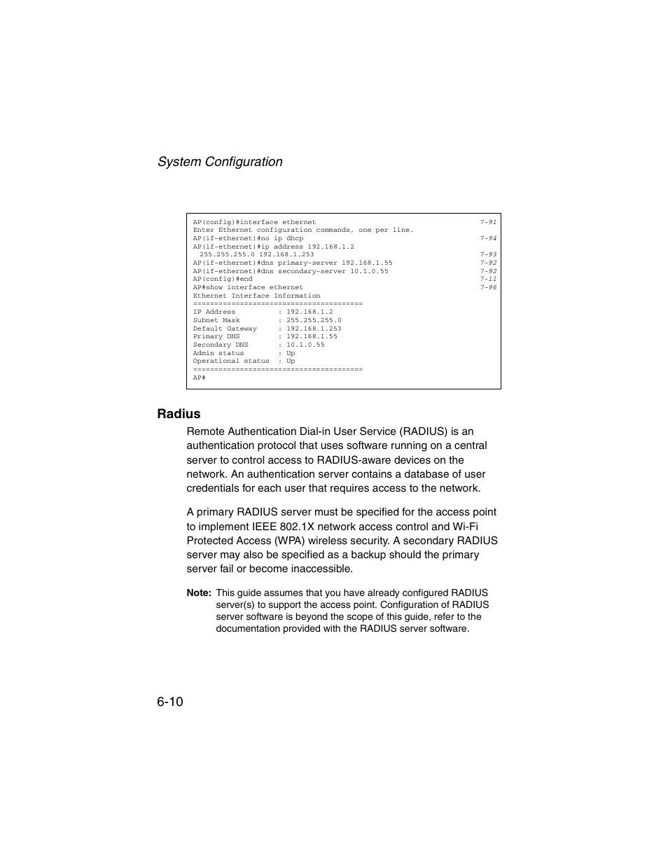 Radius, Radius -10, System configuration 6-10 radius | SMC Networks ElliteConnect 2.4GHz/5GHz User Manual | Page 86 / 322