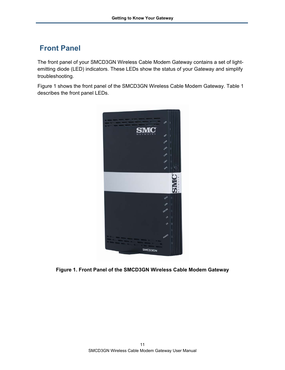 Front panel | SMC Networks SMCD3GN User Manual | Page 11 / 72