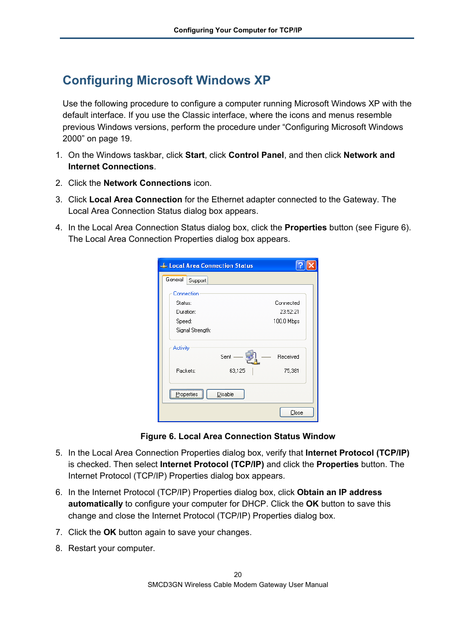 Configuring microsoft windows xp | SMC Networks SMCD3GN User Manual | Page 20 / 72