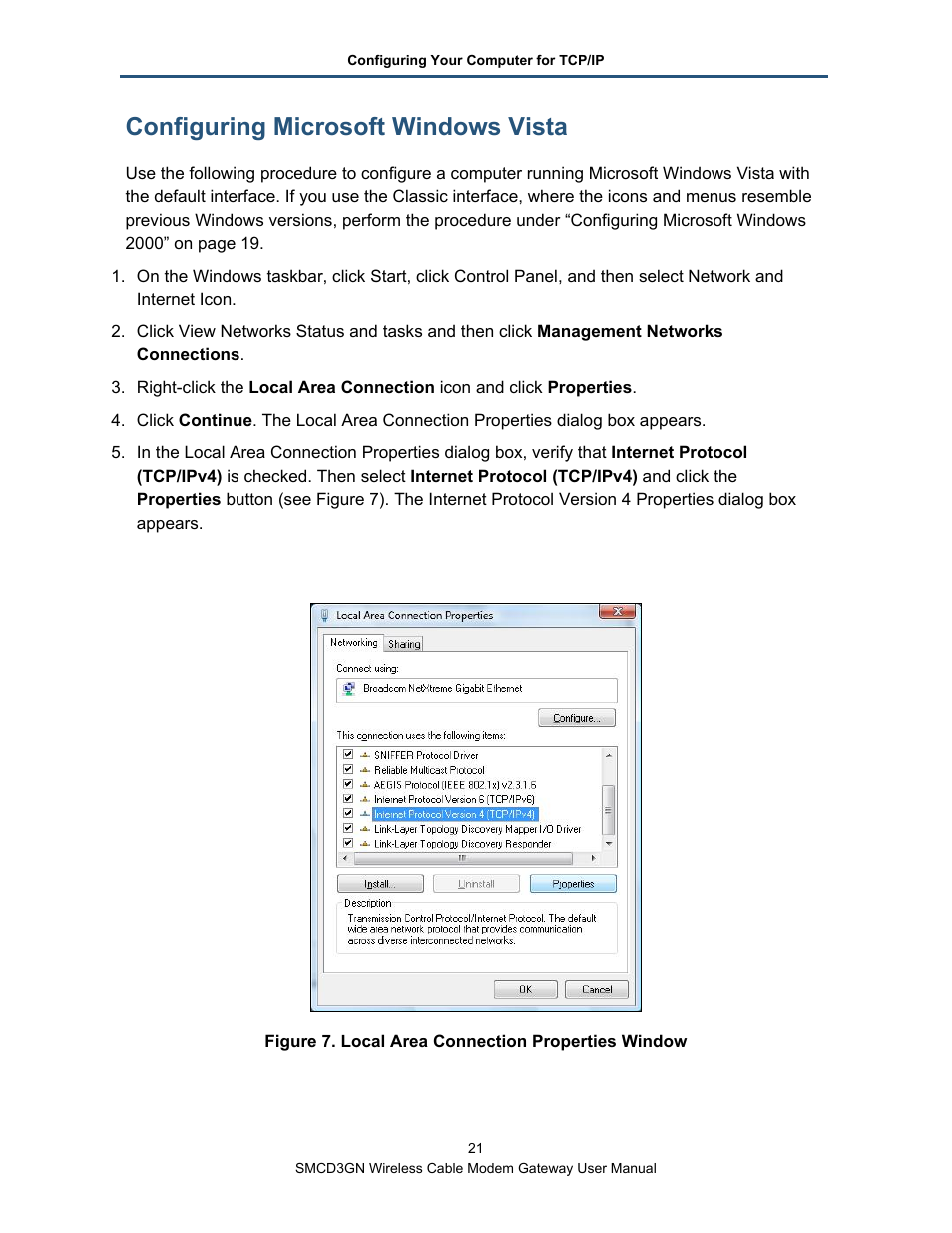 Configuring microsoft windows vista | SMC Networks SMCD3GN User Manual | Page 21 / 72