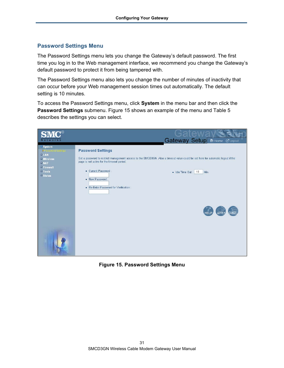 Password settings menu | SMC Networks SMCD3GN User Manual | Page 31 / 72