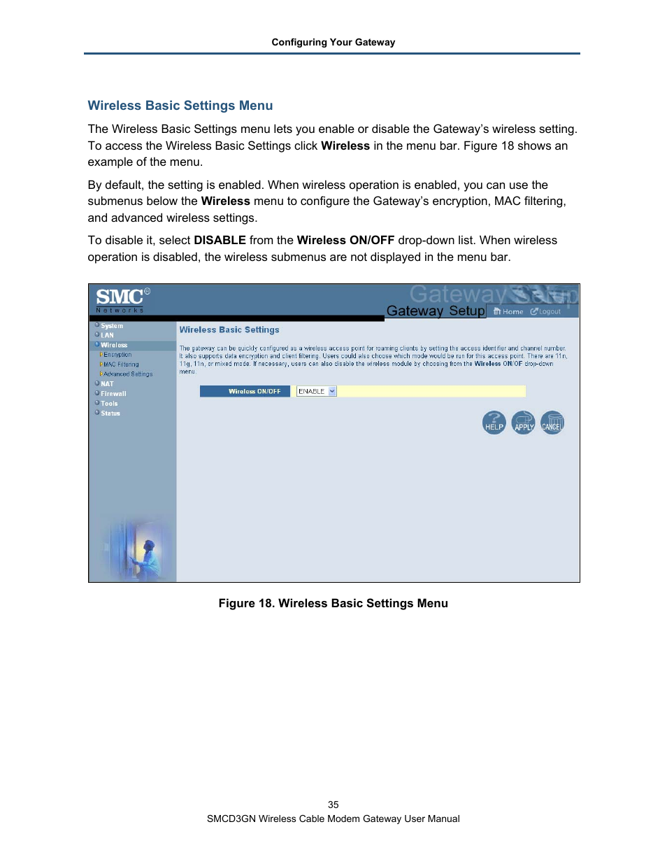 Wireless basic settings menu | SMC Networks SMCD3GN User Manual | Page 35 / 72