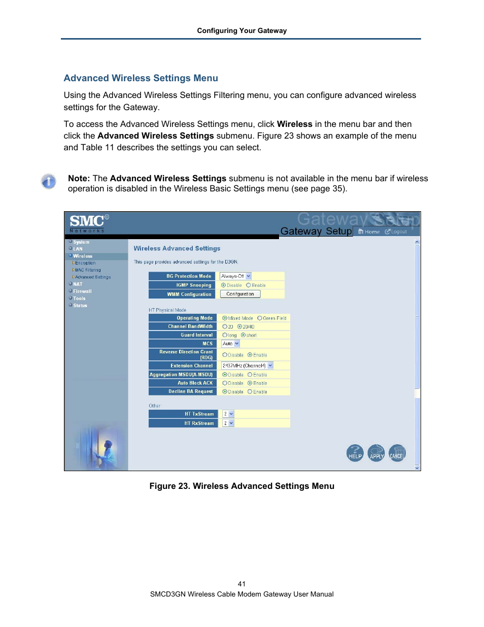 Advanced wireless settings menu | SMC Networks SMCD3GN User Manual | Page 41 / 72
