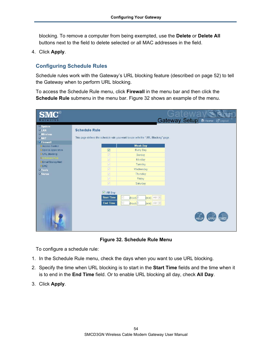 Configuring schedule rules | SMC Networks SMCD3GN User Manual | Page 54 / 72