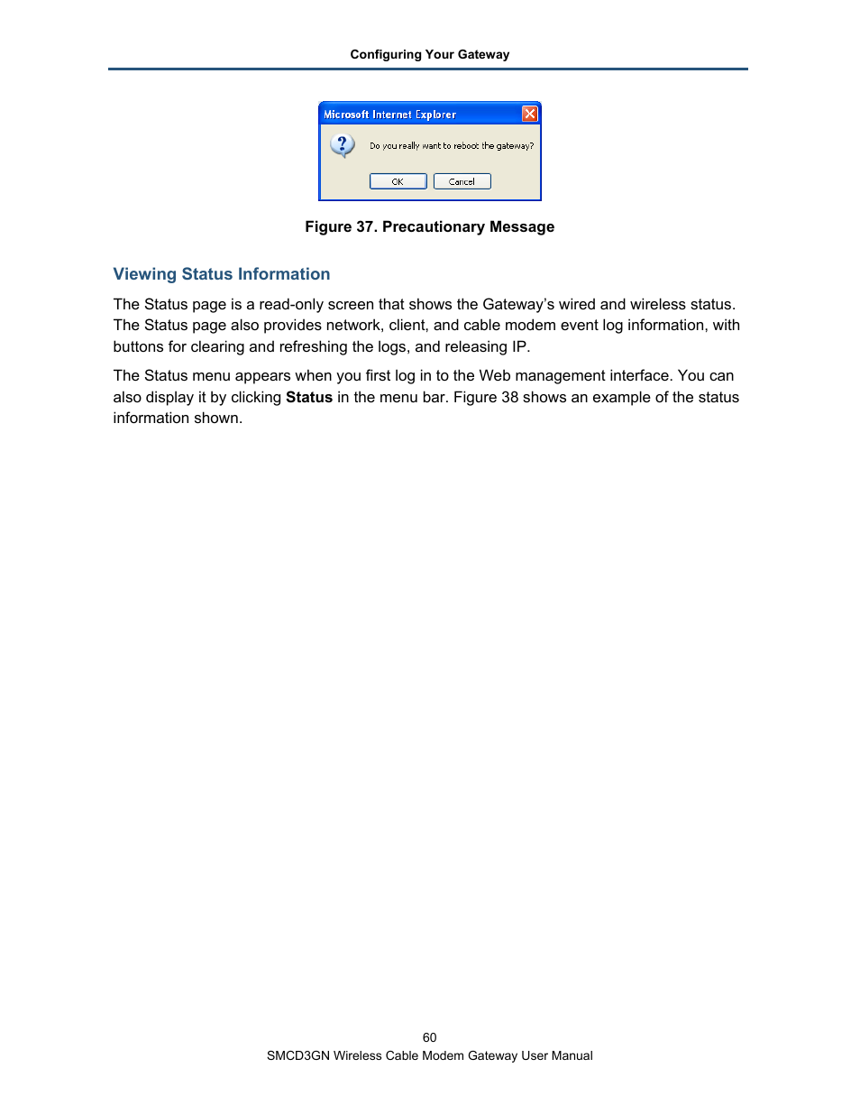 Viewing status information | SMC Networks SMCD3GN User Manual | Page 60 / 72