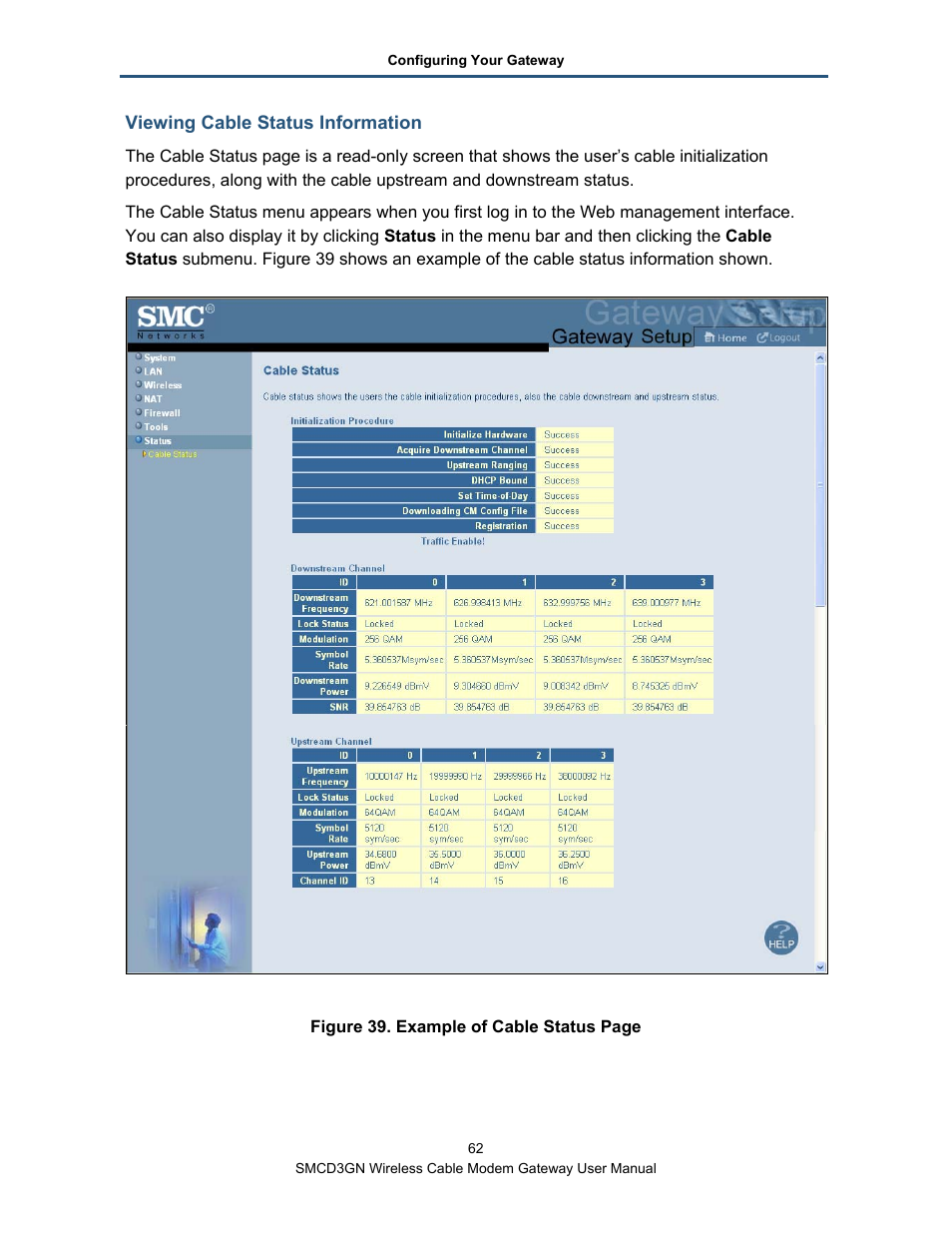 Viewing cable status information | SMC Networks SMCD3GN User Manual | Page 62 / 72