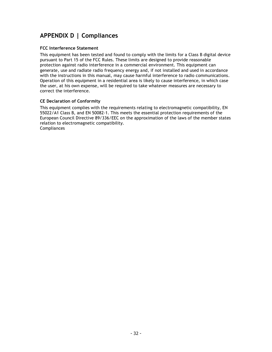 Appendix d | compliances | SMC Networks SMC8014 User Manual | Page 32 / 34