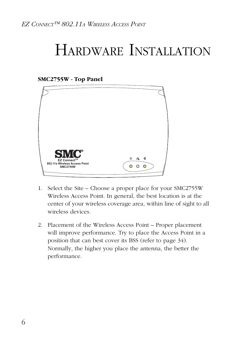 Hardware installation, Ardware, Nstallation | SMC Networks EZ CONNECT SMC2755W User Manual | Page 14 / 54