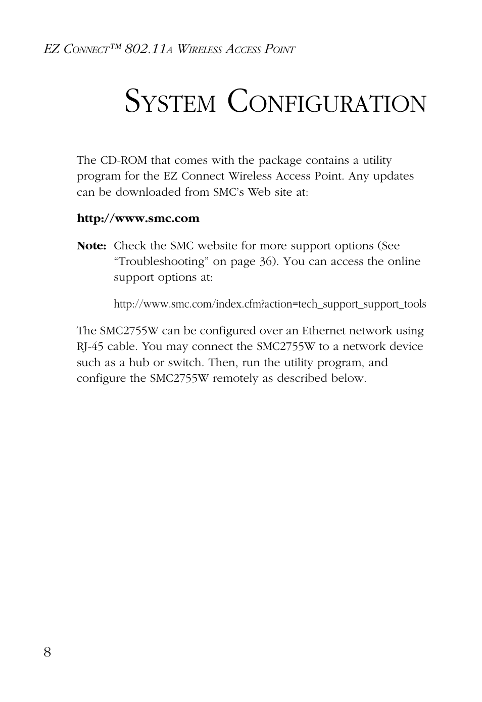System configuration, Ystem, Onfiguration | SMC Networks EZ CONNECT SMC2755W User Manual | Page 16 / 54