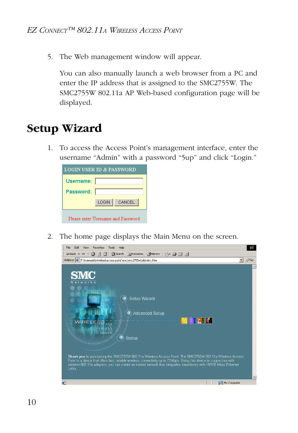 Setup wizard, Ez c | SMC Networks EZ CONNECT SMC2755W User Manual | Page 18 / 54