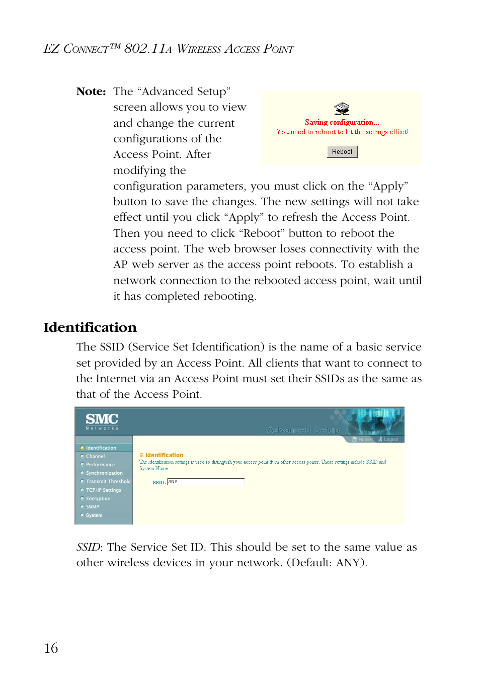 Identification, Ez c | SMC Networks EZ CONNECT SMC2755W User Manual | Page 24 / 54