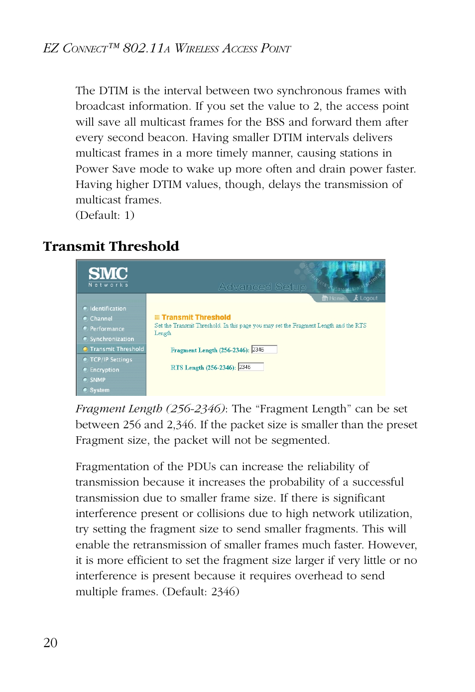 Transmit threshold, Ez c | SMC Networks EZ CONNECT SMC2755W User Manual | Page 28 / 54