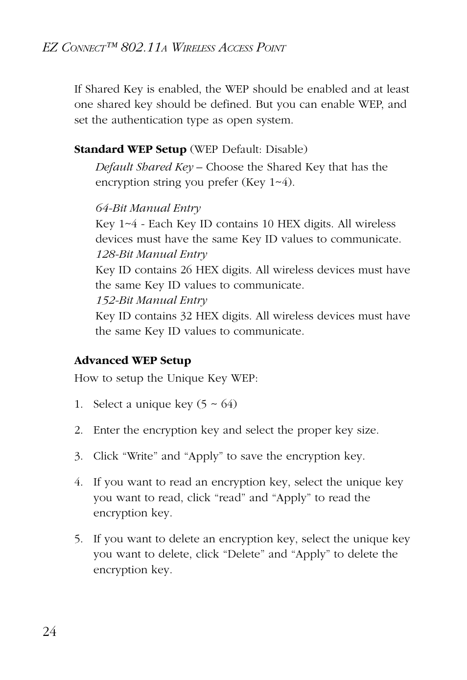 Standard wep setup (wep default: disable), Advanced wep setup, Ez c | SMC Networks EZ CONNECT SMC2755W User Manual | Page 32 / 54