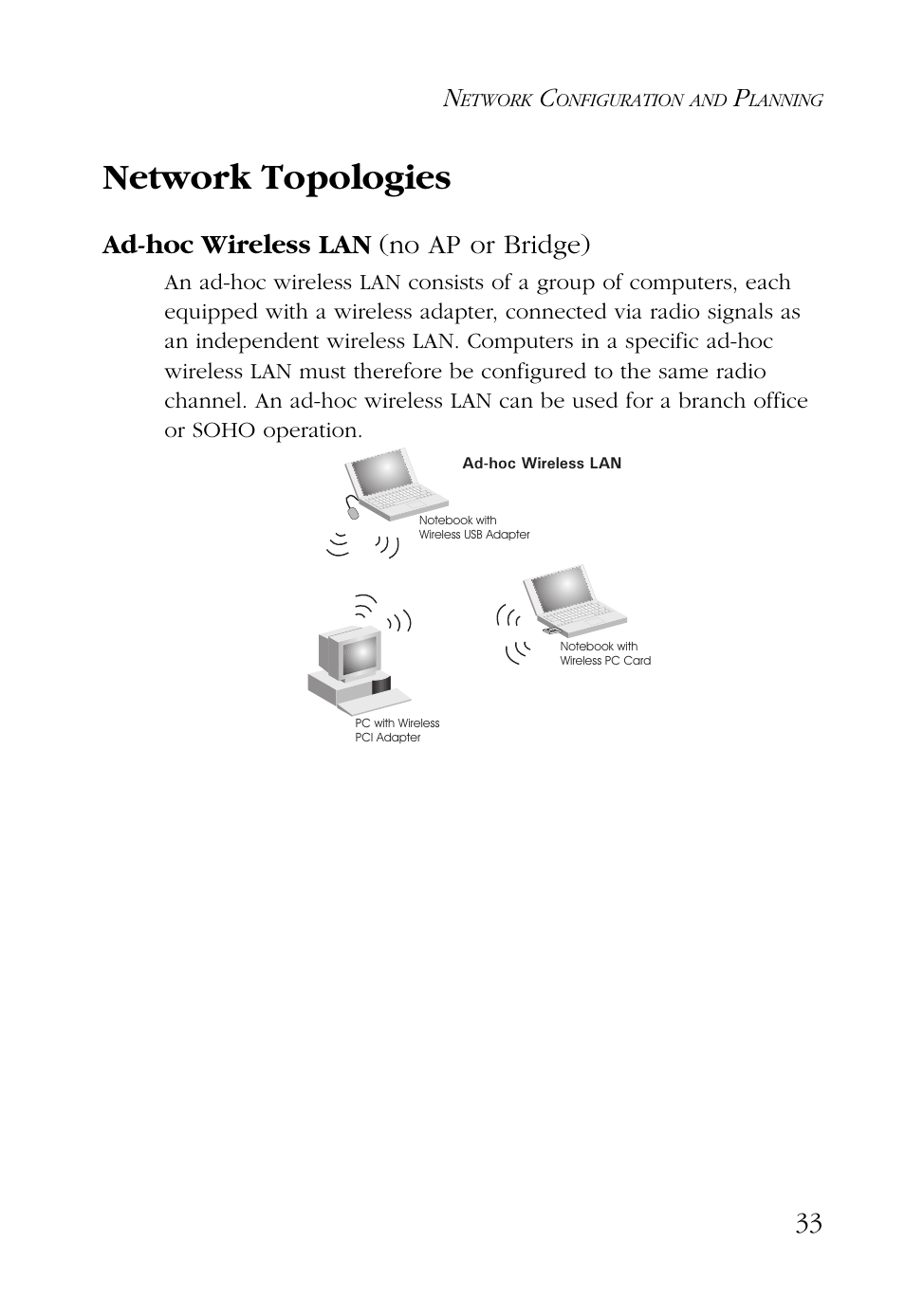 Network topologies, Ad-hoc wireless lan (no ap or bridge) | SMC Networks EZ CONNECT SMC2755W User Manual | Page 41 / 54