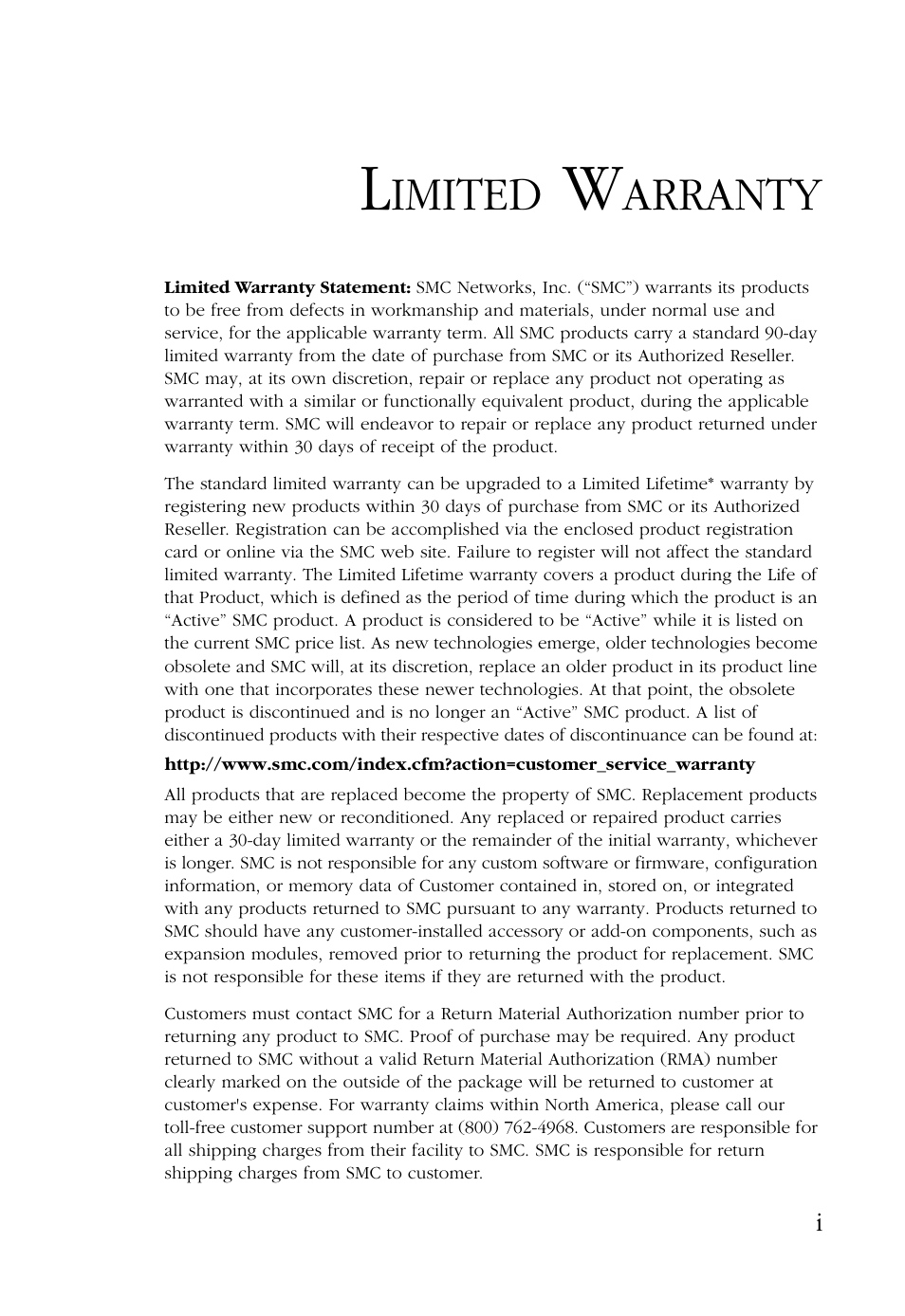 Imited, Arranty | SMC Networks EZ CONNECT SMC2755W User Manual | Page 5 / 54