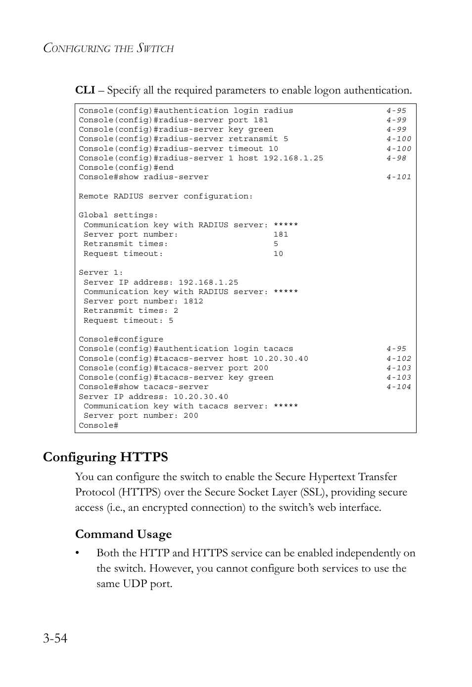 Configuring https, Configuring https -54, Command usage | SMC Networks TIGERSWITCH SMC6752AL2 User Manual | Page 102 / 516