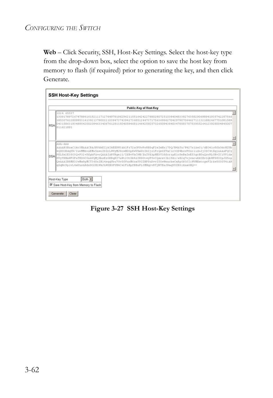 Figure 3-27 ssh host-key settings -62 | SMC Networks TIGERSWITCH SMC6752AL2 User Manual | Page 110 / 516