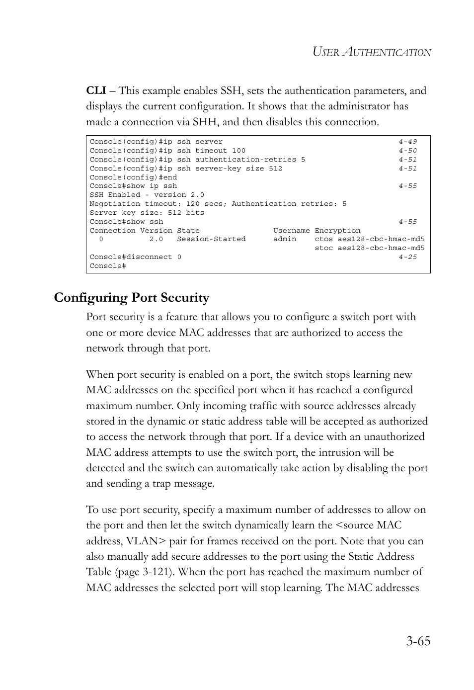 Configuring port security, Configuring port security -65 | SMC Networks TIGERSWITCH SMC6752AL2 User Manual | Page 113 / 516