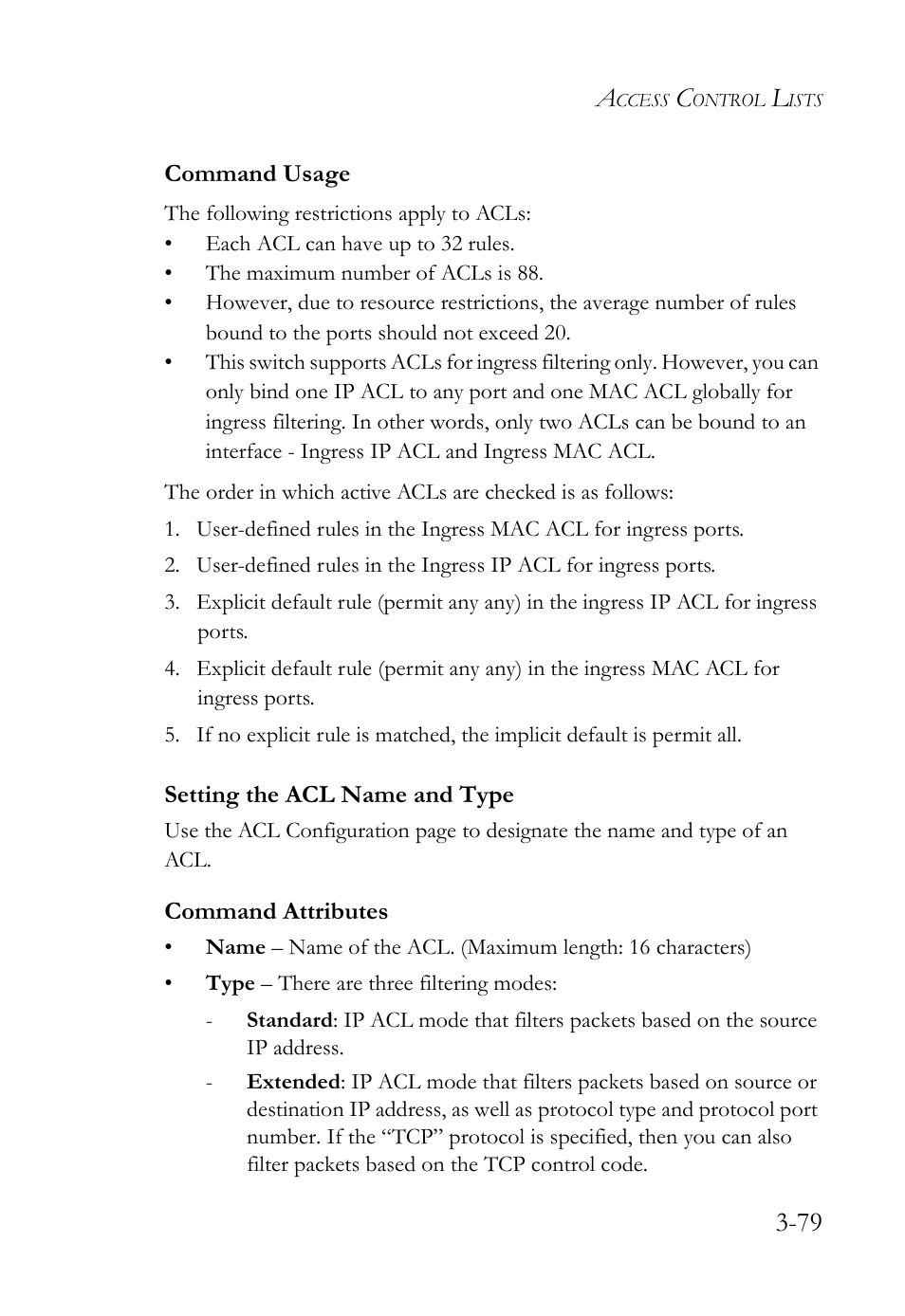 Setting the acl name and type, Setting the acl name and type -79 | SMC Networks TIGERSWITCH SMC6752AL2 User Manual | Page 127 / 516