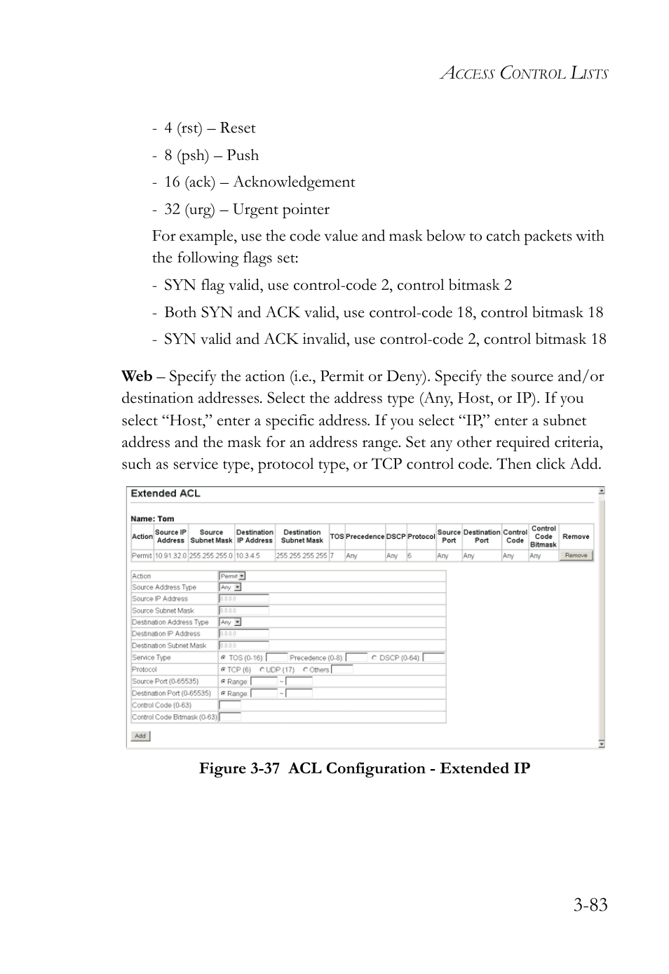 Figure 3-37 acl configuration - extended ip -83 | SMC Networks TIGERSWITCH SMC6752AL2 User Manual | Page 131 / 516