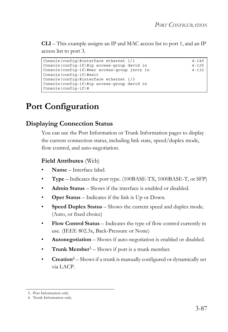 Port configuration, Displaying connection status, Port configuration -88 | Displaying connection status -88, Field attributes (web) | SMC Networks TIGERSWITCH SMC6752AL2 User Manual | Page 135 / 516