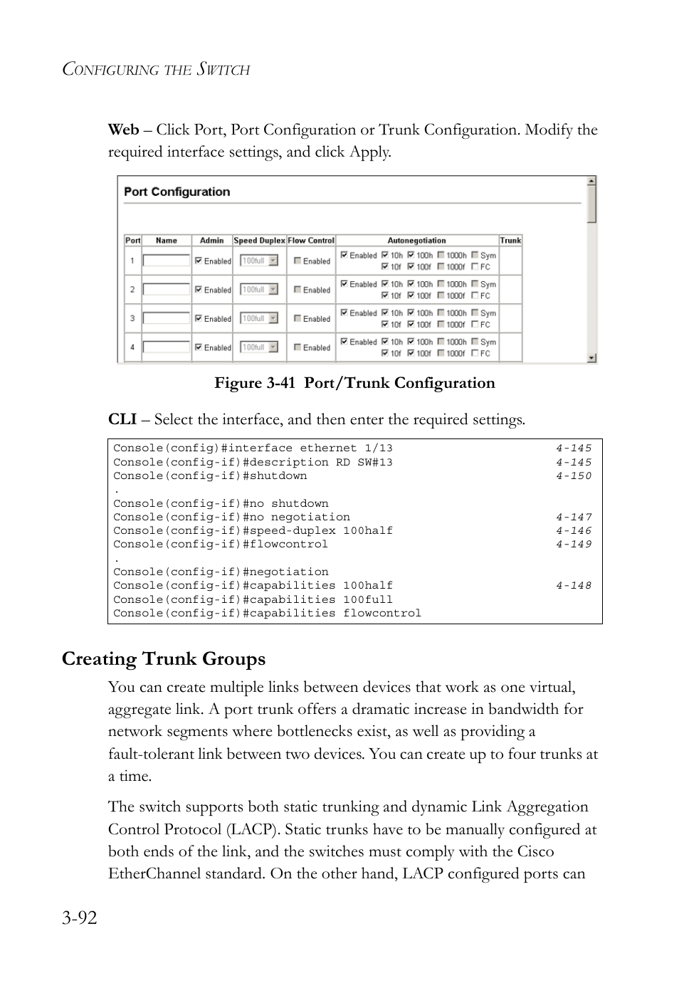 Creating trunk groups, Creating trunk groups -93, Figure 3-41 port/trunk configuration -92 | SMC Networks TIGERSWITCH SMC6752AL2 User Manual | Page 140 / 516