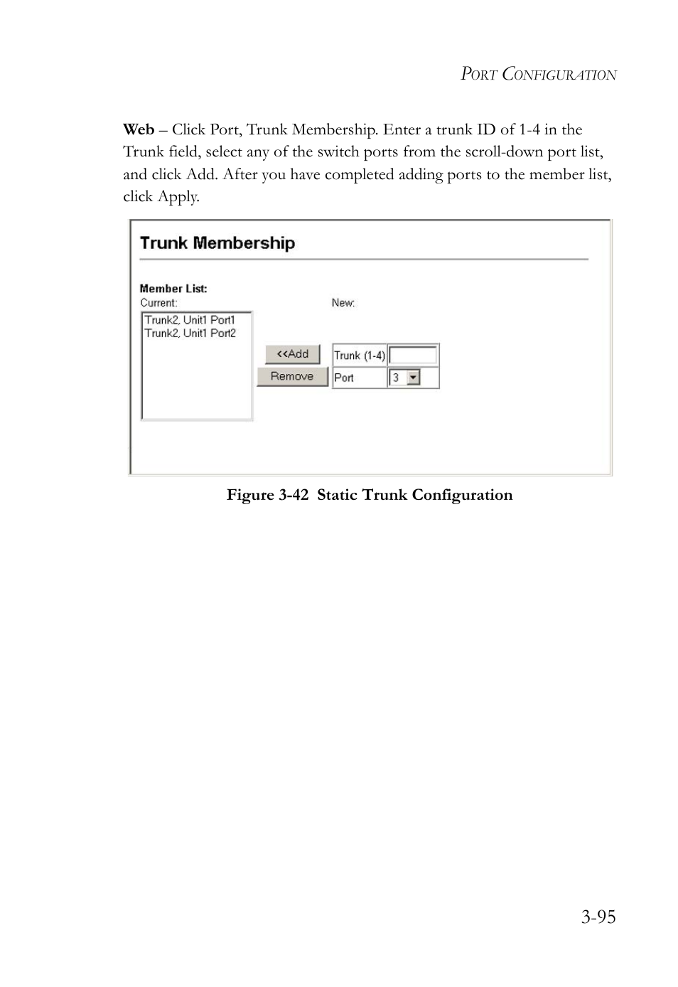 Figure 3-42 static trunk configuration -95 | SMC Networks TIGERSWITCH SMC6752AL2 User Manual | Page 143 / 516